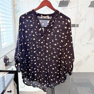 Lush Navy Blouse with Cream Pattern